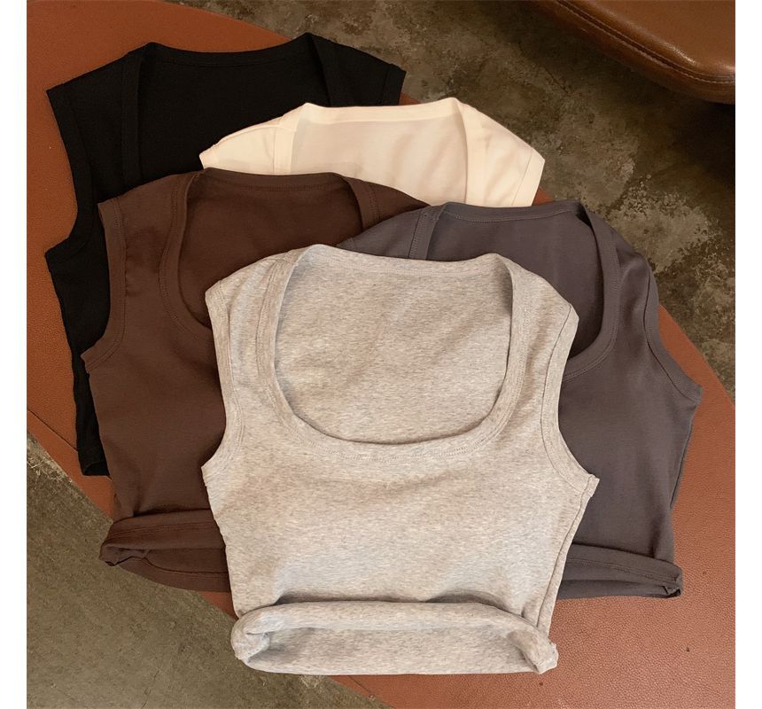 Square Neck Tank Plain Crop Top