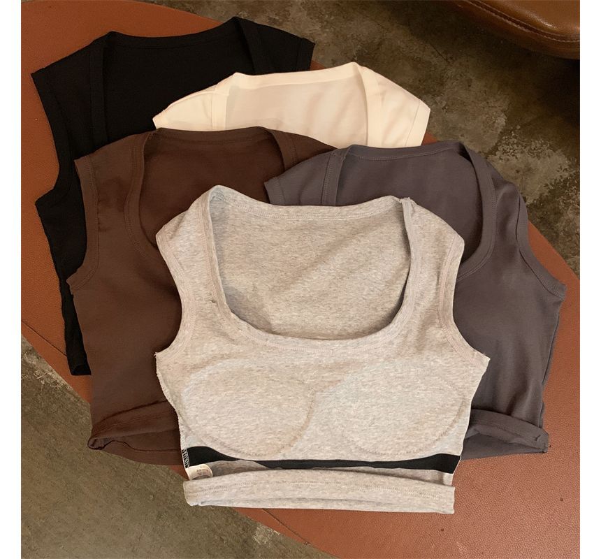 Square Neck Tank Plain Crop Top