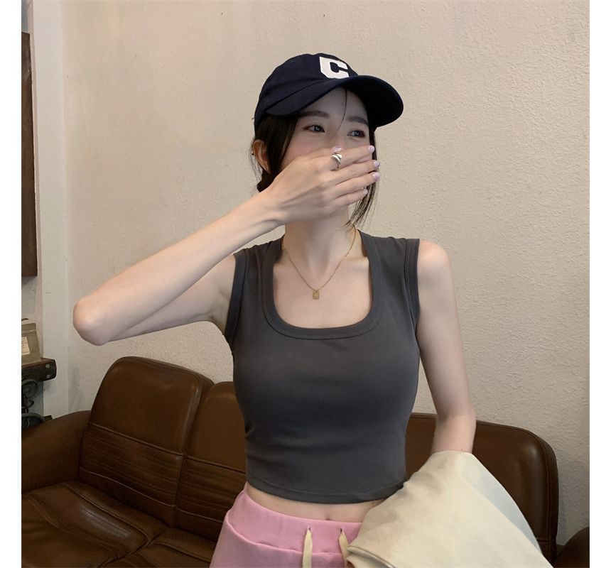 Square Neck Tank Plain Crop Top