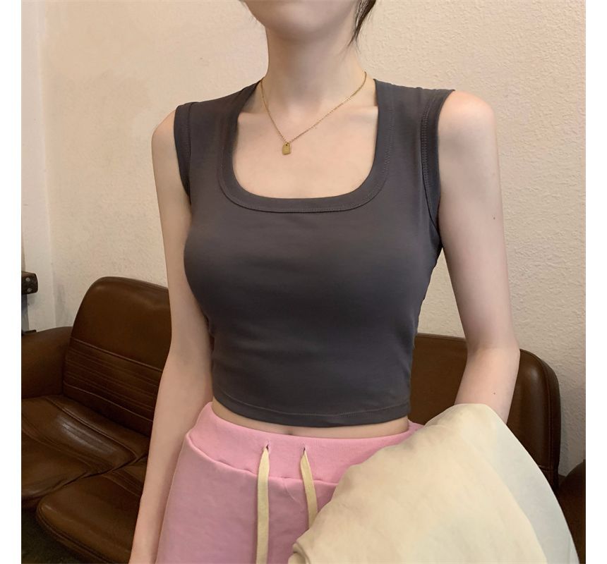 Square Neck Tank Plain Crop Top