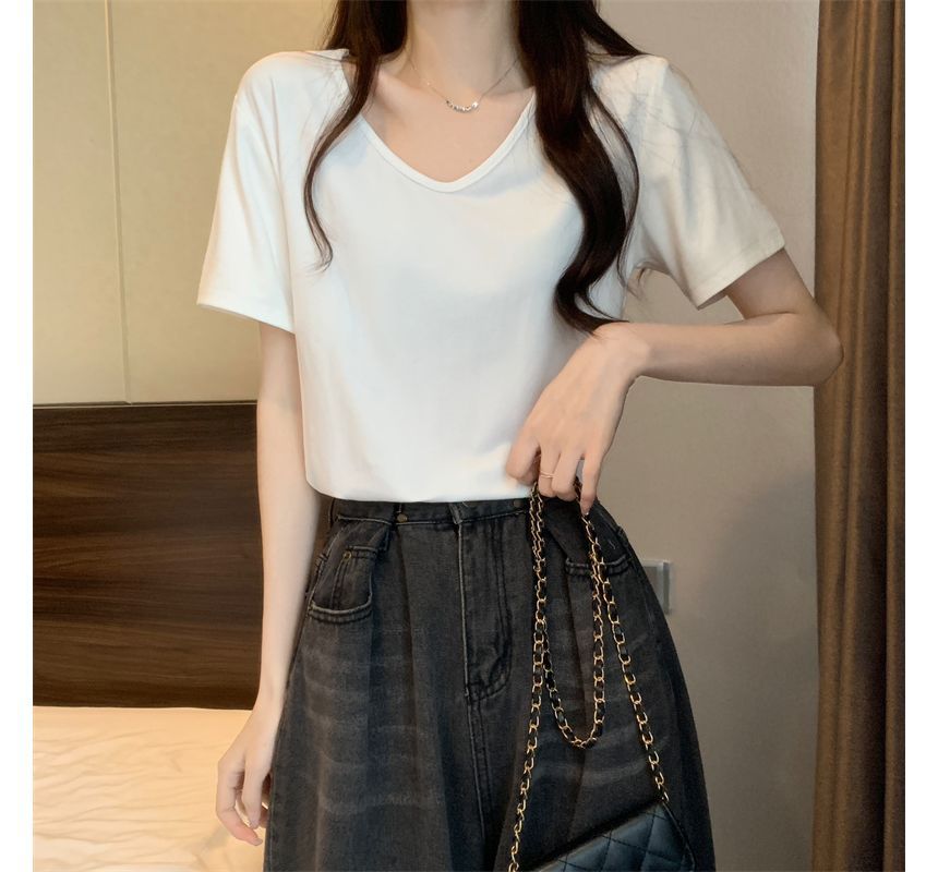 Short-Sleeve T-Shirt Plain V-Neck
