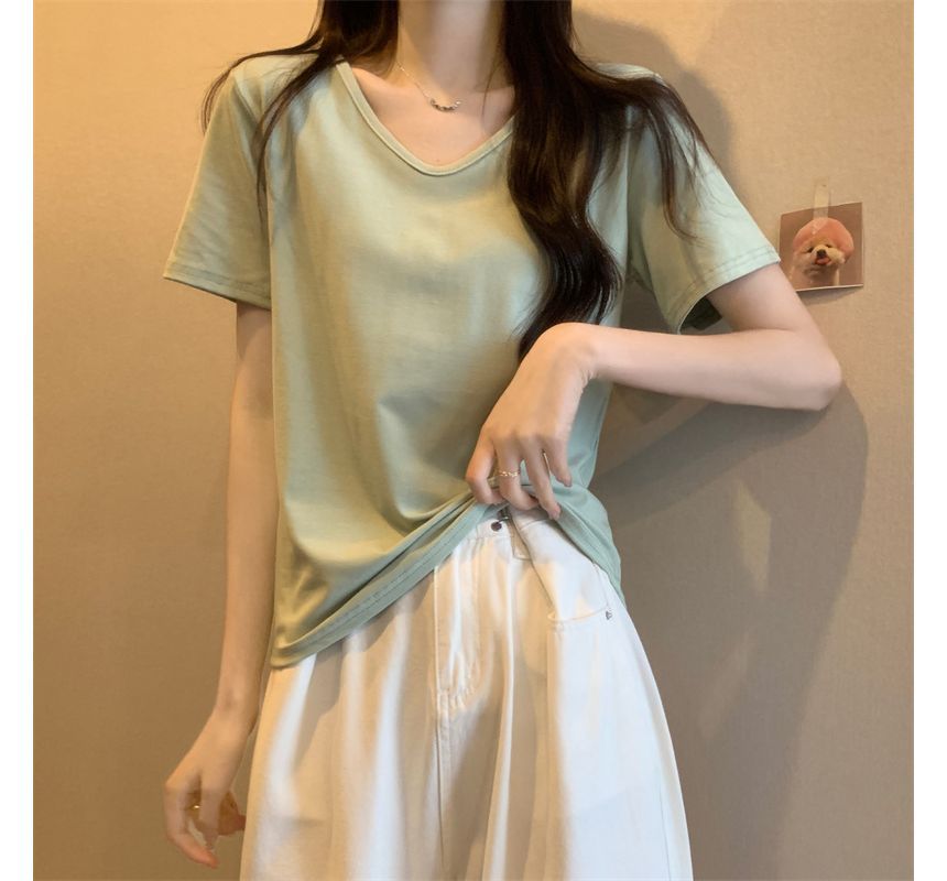 Short-Sleeve T-Shirt Plain V-Neck