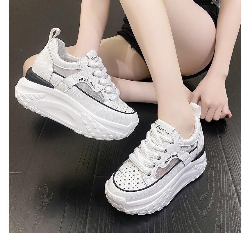 Wedge Mesh Panel Sneakers Hidden Platform