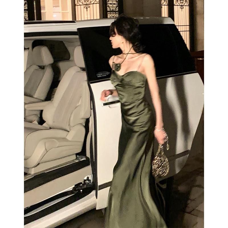 Spaghetti Evening Dress Gown Mermaid Strap Plain Scoop Neck