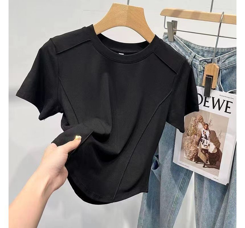 Plain Round T-Shirt Neck Short-Sleeve