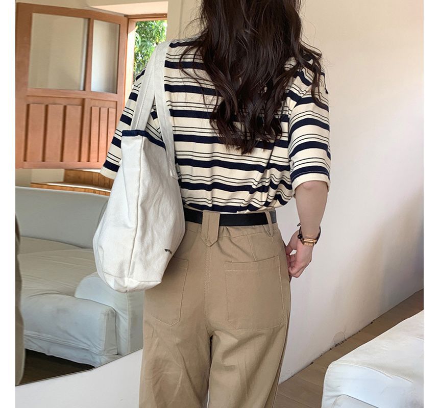 T-Shirt Crew Striped Neck Short-Sleeve