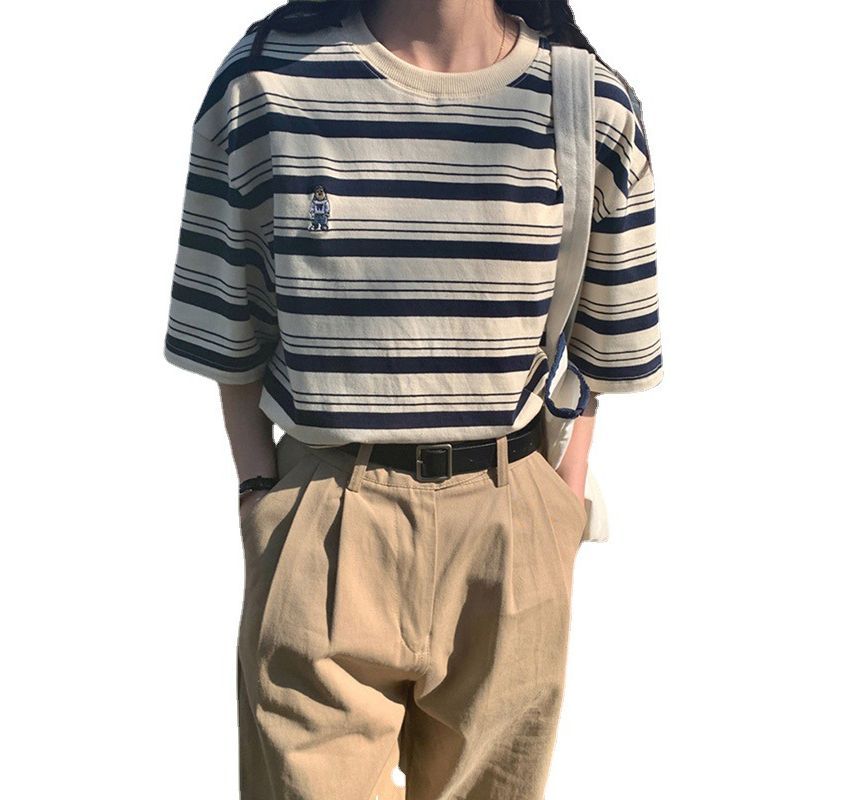 T-Shirt Crew Striped Neck Short-Sleeve