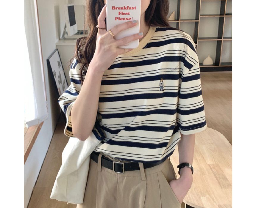 T-Shirt Crew Striped Neck Short-Sleeve