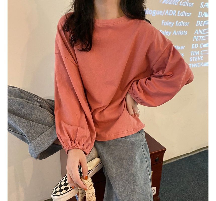 Round Sleeve Balloon Neck Tee Plain