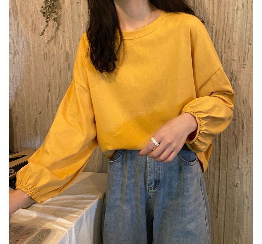 Round Sleeve Balloon Neck Tee Plain