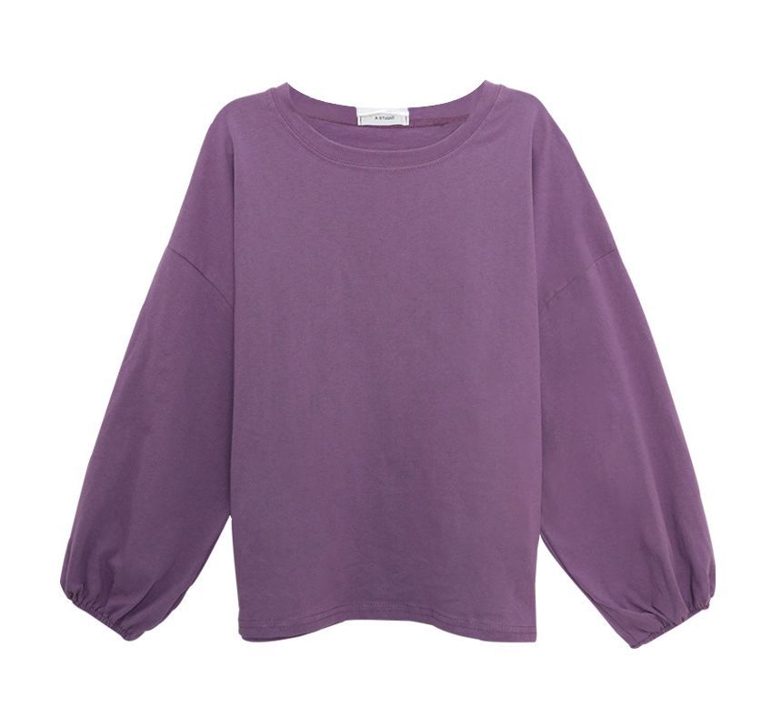 Round Sleeve Balloon Neck Tee Plain