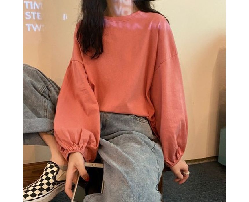Round Sleeve Balloon Neck Tee Plain