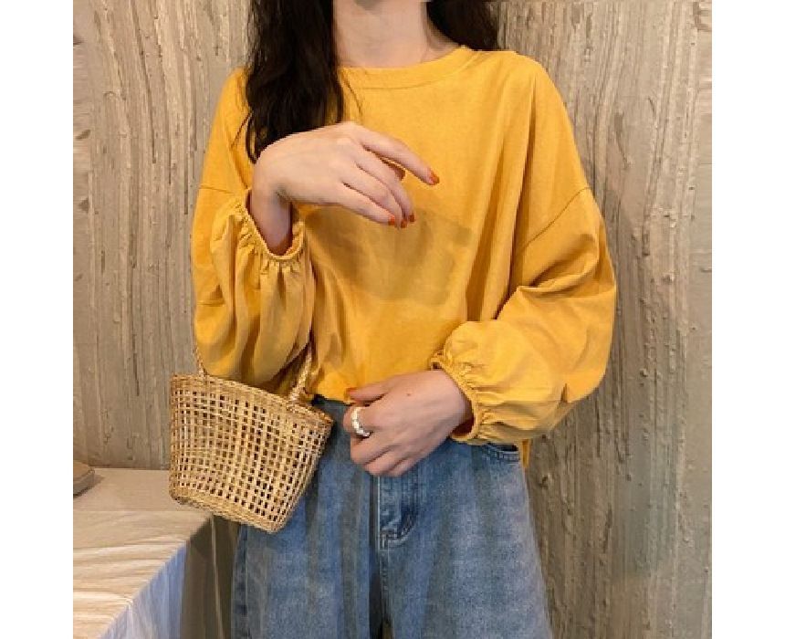 Round Sleeve Balloon Neck Tee Plain