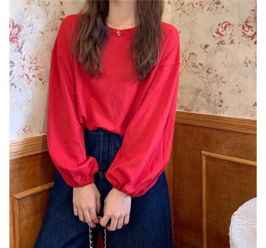 Round Plain Sleeve Neck T-Shirt Balloon