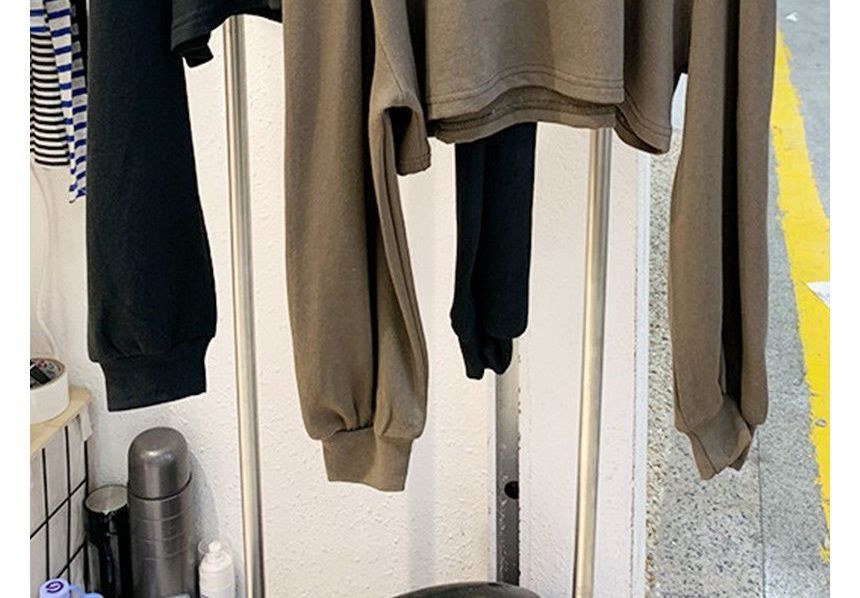 Crop Long-Sleeve Cold Shoulder Plain Tee