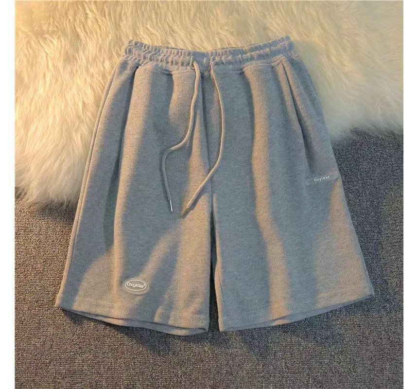 Drawstring Waist Sweat Plain Shorts