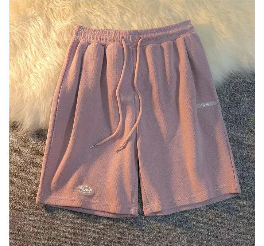 Drawstring Waist Sweat Plain Shorts