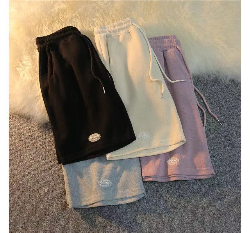 Drawstring Waist Sweat Plain Shorts