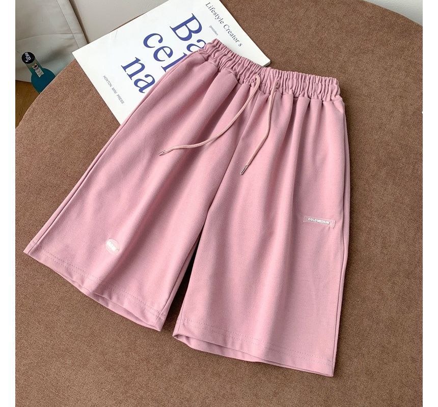 Drawstring Waist Sweat Plain Shorts