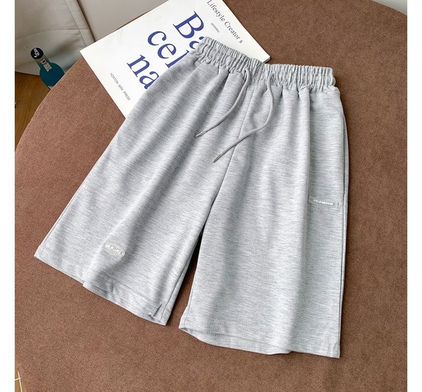 Drawstring Waist Sweat Plain Shorts