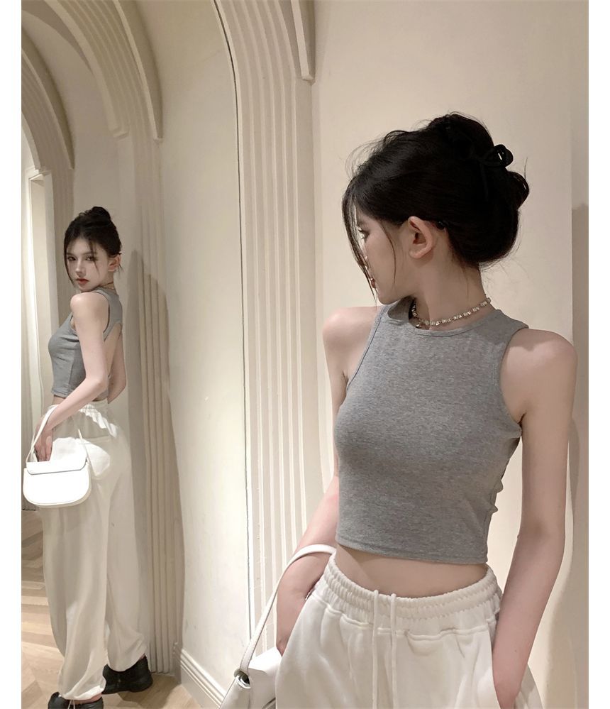 Top Open Back Crop Plain Tank