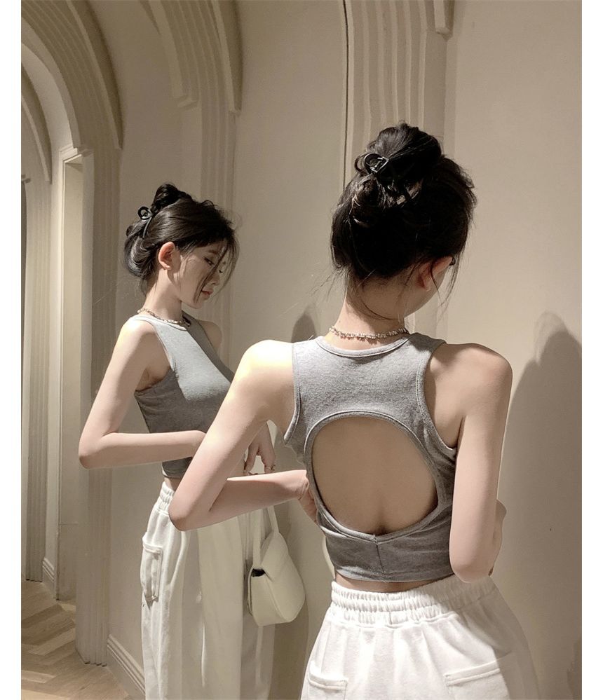 Top Open Back Crop Plain Tank