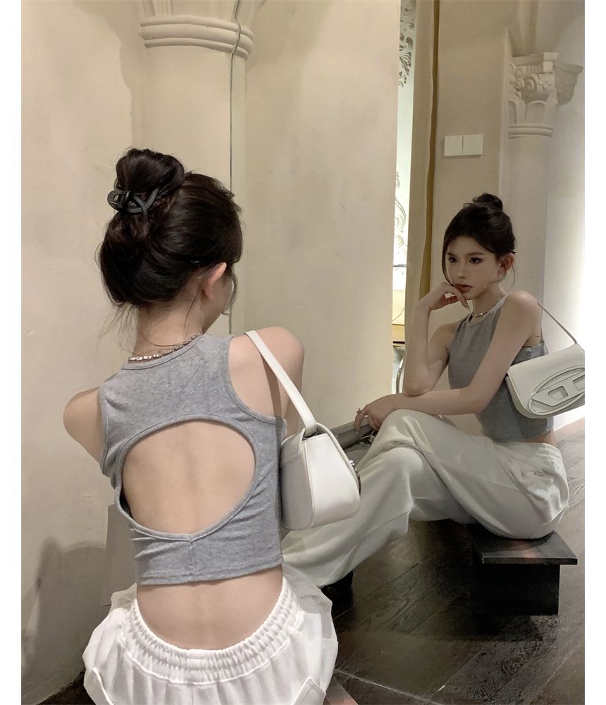 Top Open Back Crop Plain Tank