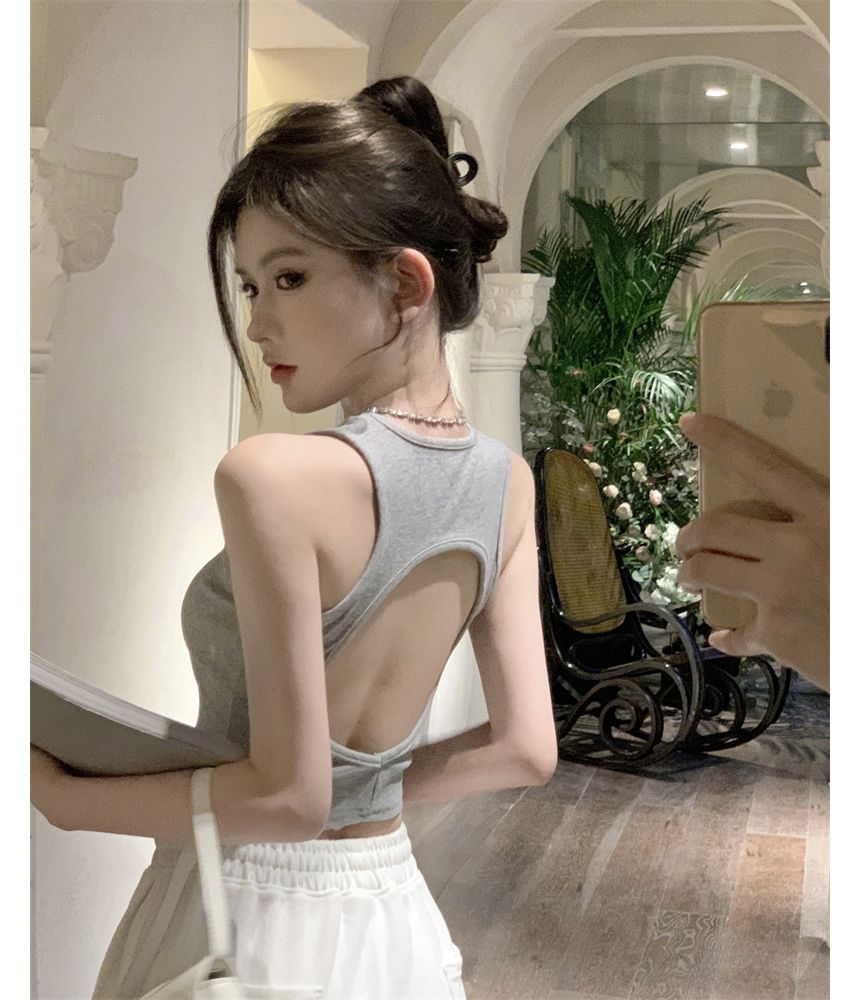 Top Open Back Crop Plain Tank