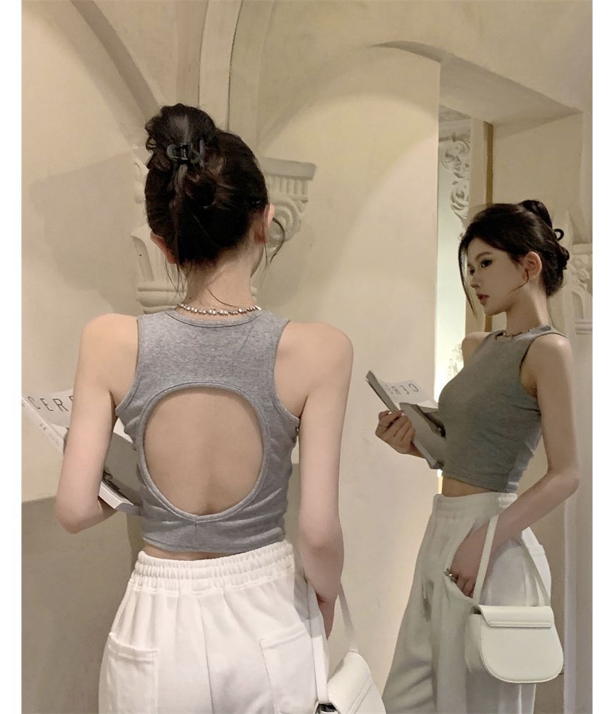 Top Open Back Crop Plain Tank