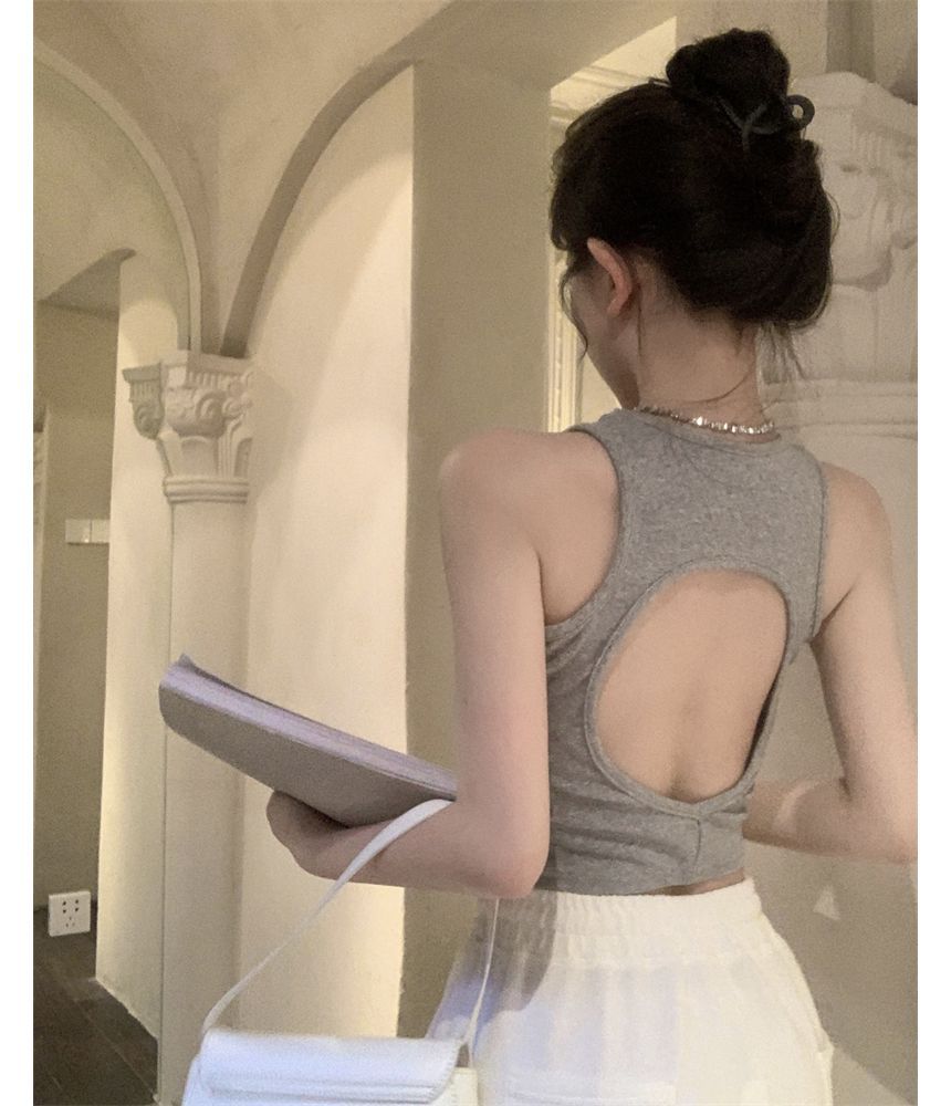 Top Open Back Crop Plain Tank