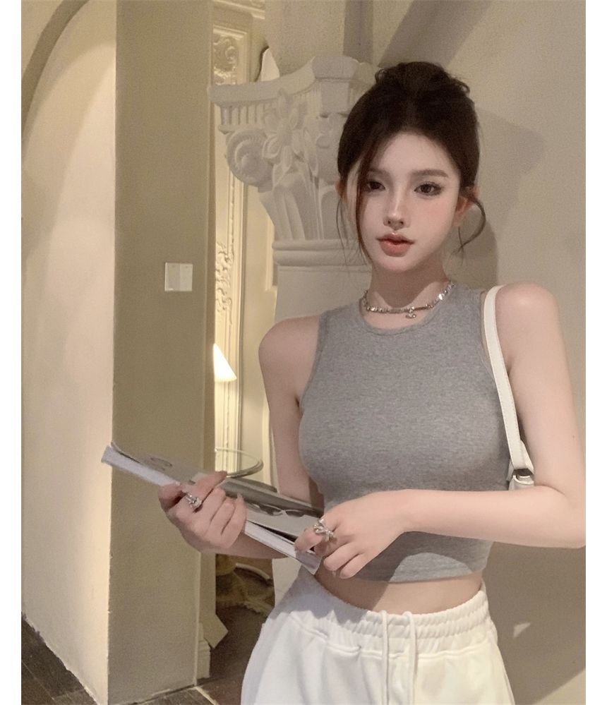 Top Open Back Crop Plain Tank