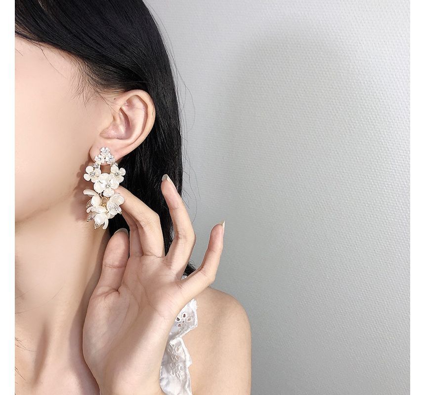 Earring Pearl Floral Fringed Faux Alloy