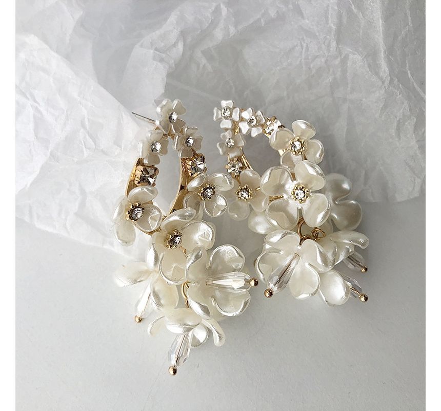 Earring Pearl Floral Fringed Faux Alloy