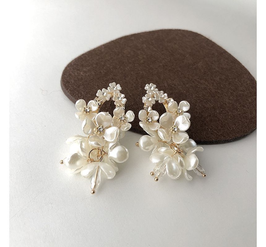 Earring Pearl Floral Fringed Faux Alloy