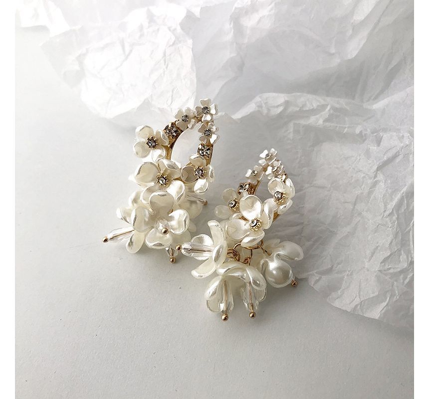 Earring Pearl Floral Fringed Faux Alloy