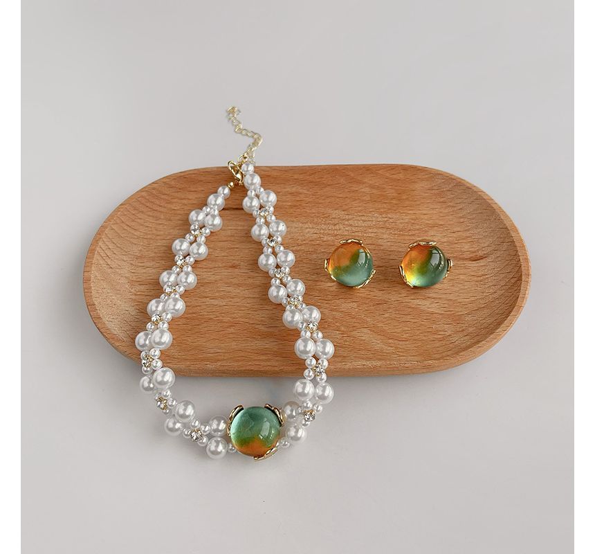 Faux Pearl Alloy Choker Gemstone