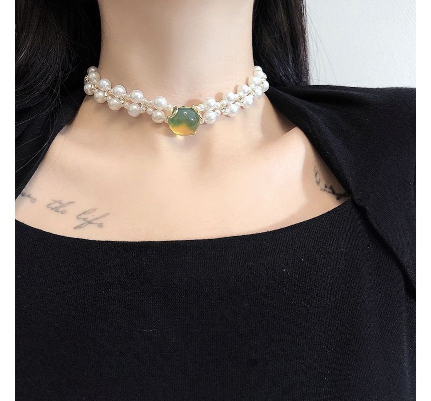 Faux Pearl Alloy Choker Gemstone