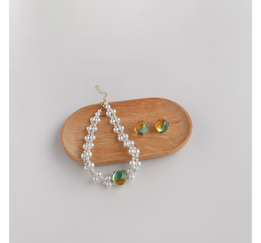 Faux Pearl Alloy Choker Gemstone