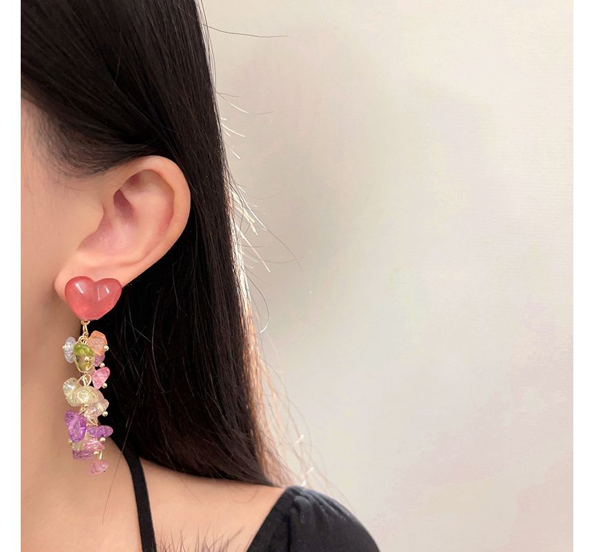 Fringed Heart Earring Alloy Crystal Faux