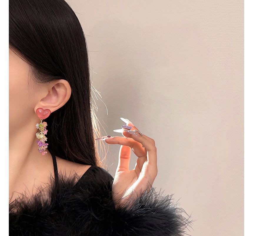 Fringed Heart Earring Alloy Crystal Faux