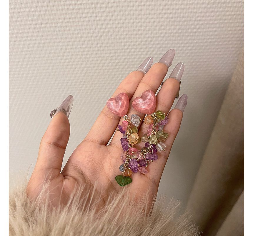 Fringed Heart Earring Alloy Crystal Faux