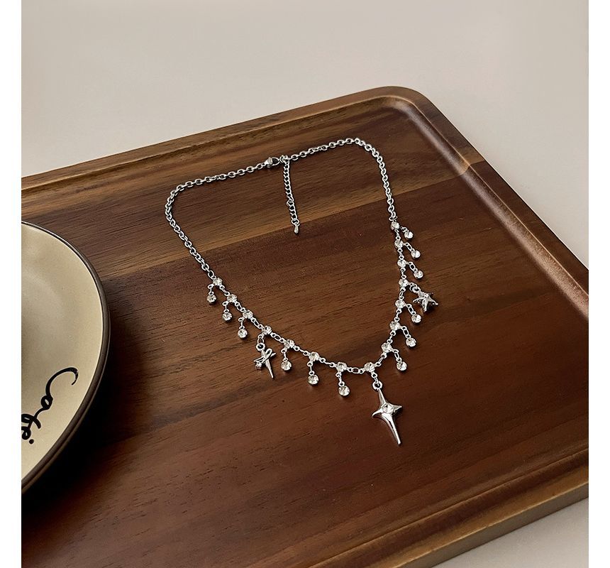 Rhinestone Fringed Choker Star Alloy