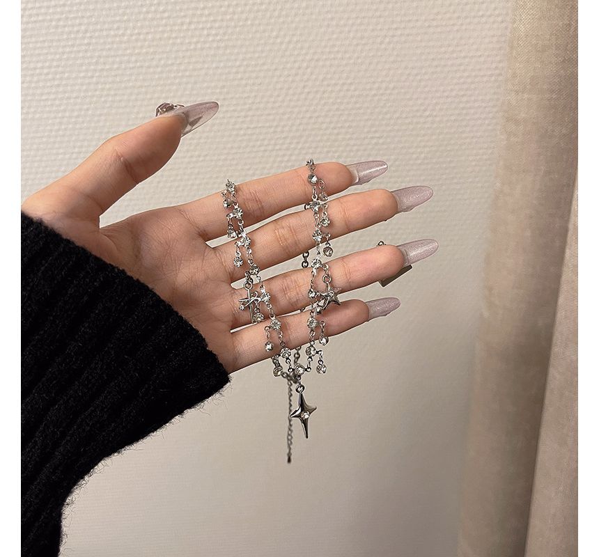 Rhinestone Fringed Choker Star Alloy