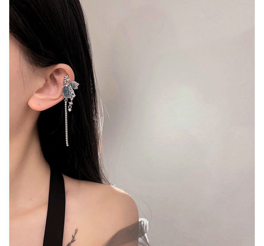 Faux Gemstone Cuff Asymmetrical Butterfly Earring Alloy