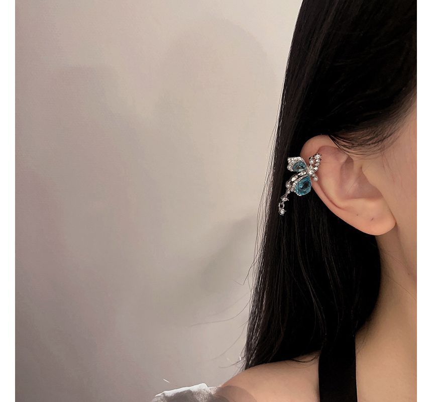 Faux Gemstone Cuff Asymmetrical Butterfly Earring Alloy