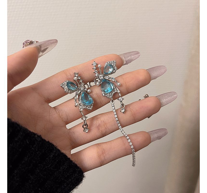 Faux Gemstone Cuff Asymmetrical Butterfly Earring Alloy