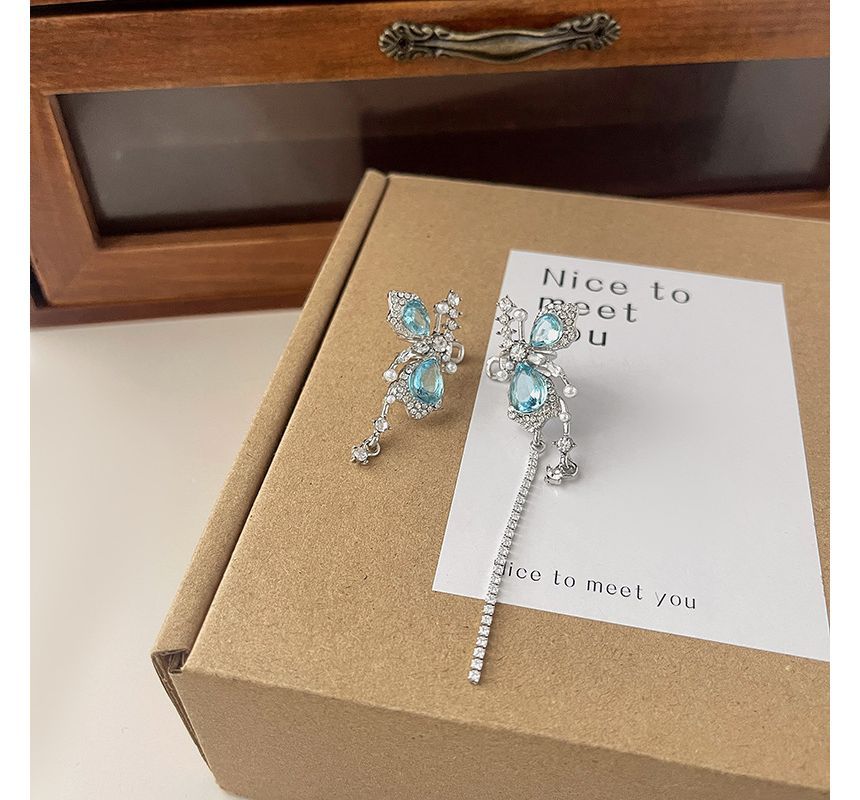 Faux Gemstone Cuff Asymmetrical Butterfly Earring Alloy