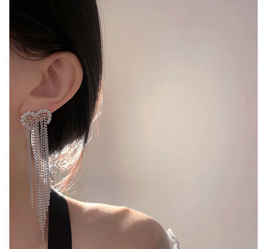 Earring Heart Fringed Alloy