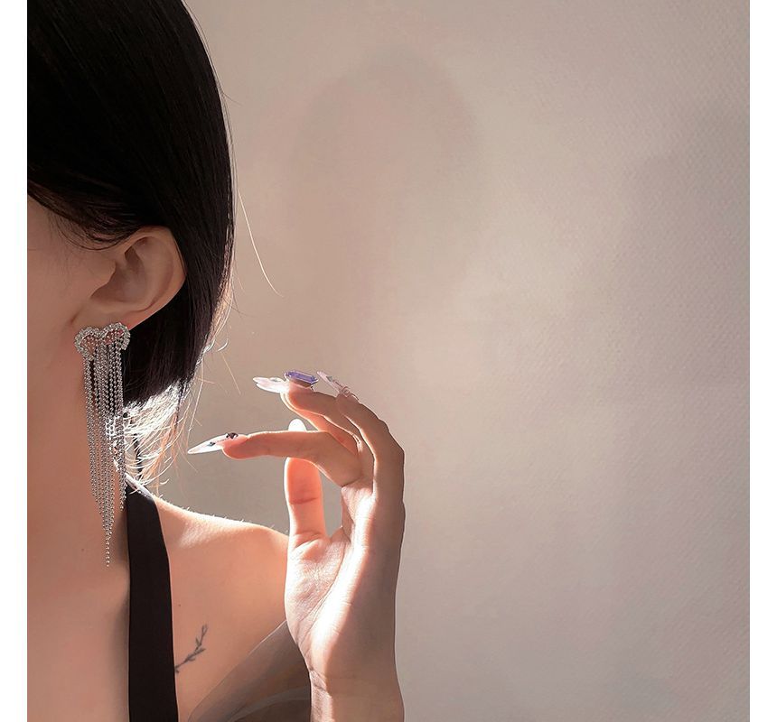 Earring Heart Fringed Alloy