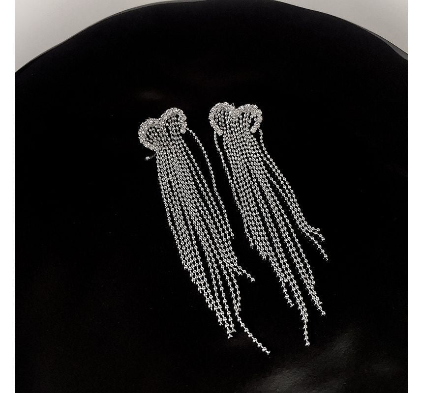 Earring Heart Fringed Alloy